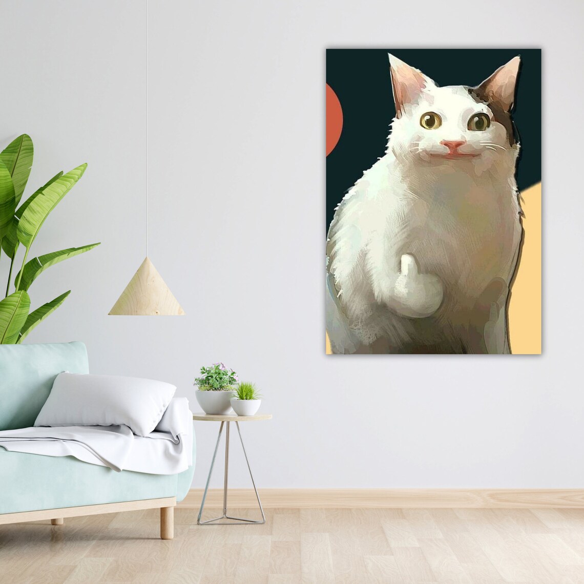 White Cat Giving Middle Finger Funny Meme Portrait Smug Kitty Wall Poster - Image 3