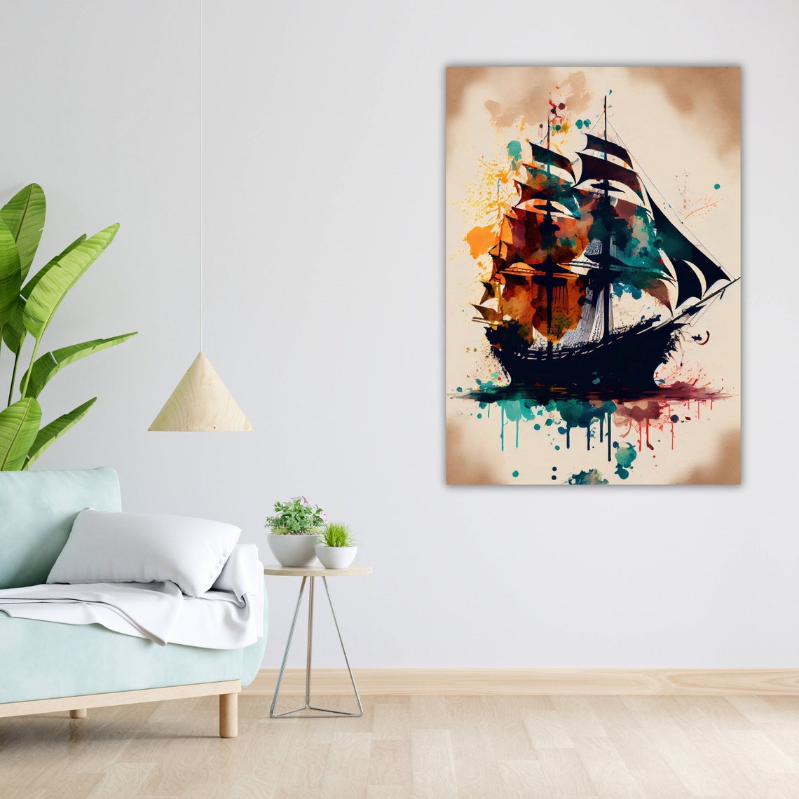 Tall Sailing Ship Watercolor Splash Art Nautical Ocean Fine Art Poster - Image 5