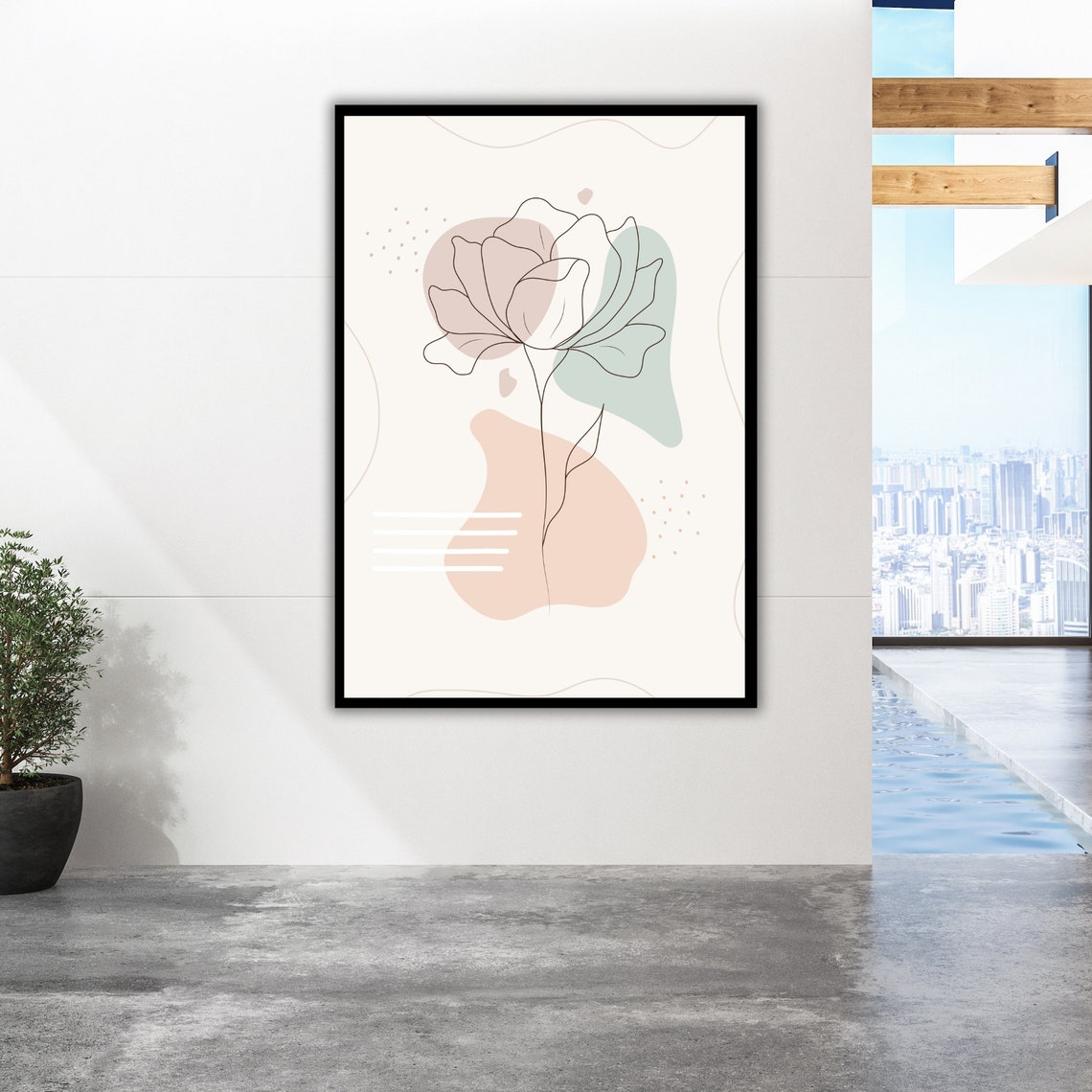 Minimalist Rose Line Art Pastel Abstract Botanical Wall Poster - Image 3
