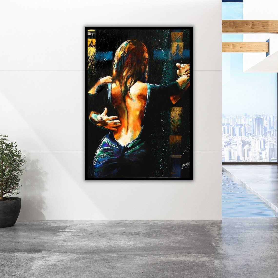 Romantic Dancing Couple In Embrace Night Lights Oil Painting Wall Art Poster - Image 2
