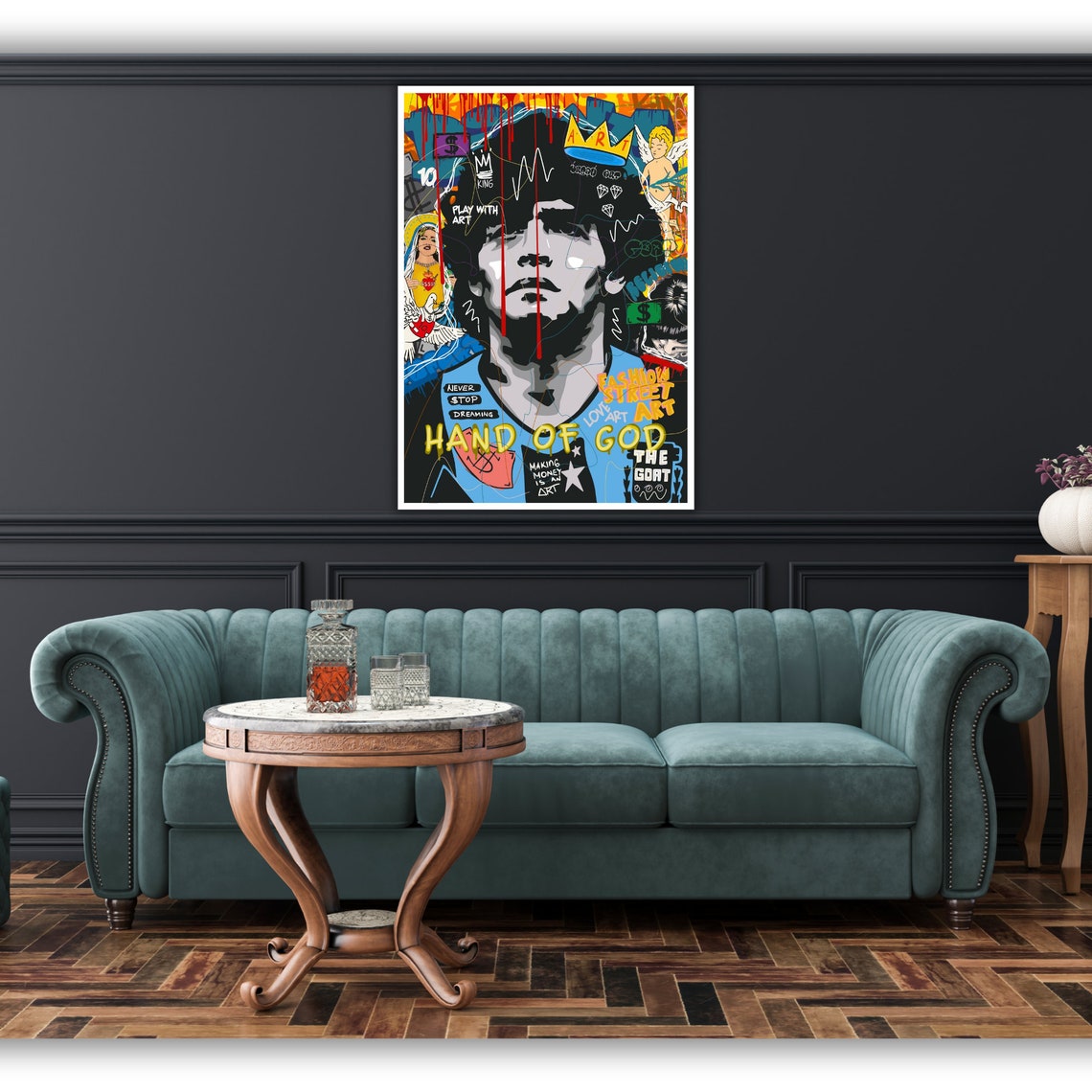 Maradona Graffiti Art Print Ready To Hang Framed Soccer Wall Decor Sports Fan Gift - Image 4