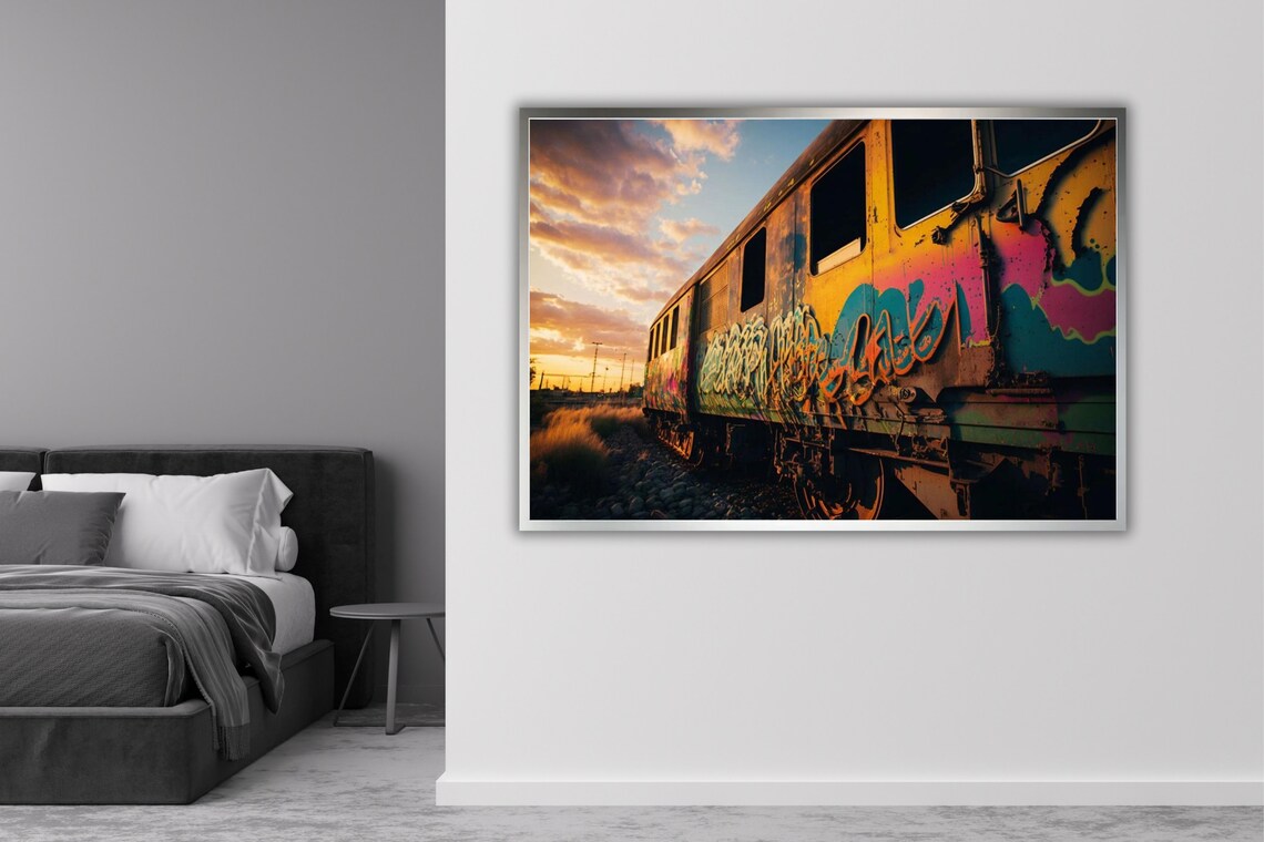 Graffiti Train Cars Sunset Golden Hour Urban Street Photo Poster - Image 5