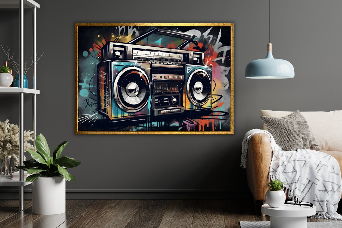 Retro Boombox Graffiti Street Art Colorful Urban Music Wall Poster - Image 5