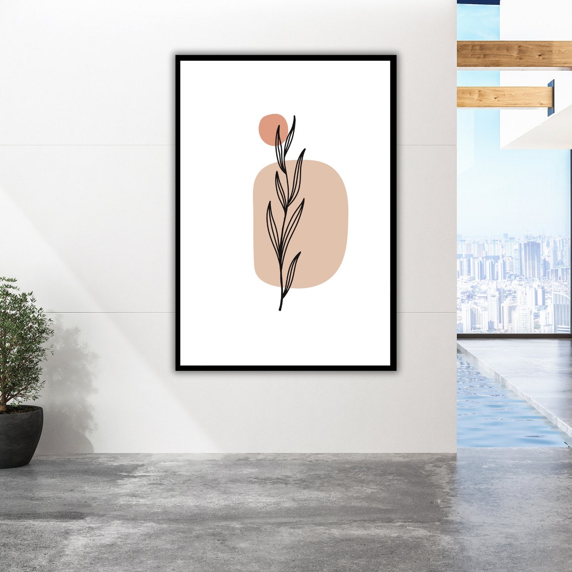 Minimalist Botanical Sprig Terracotta Shapes Boho Art Poster - Image 3