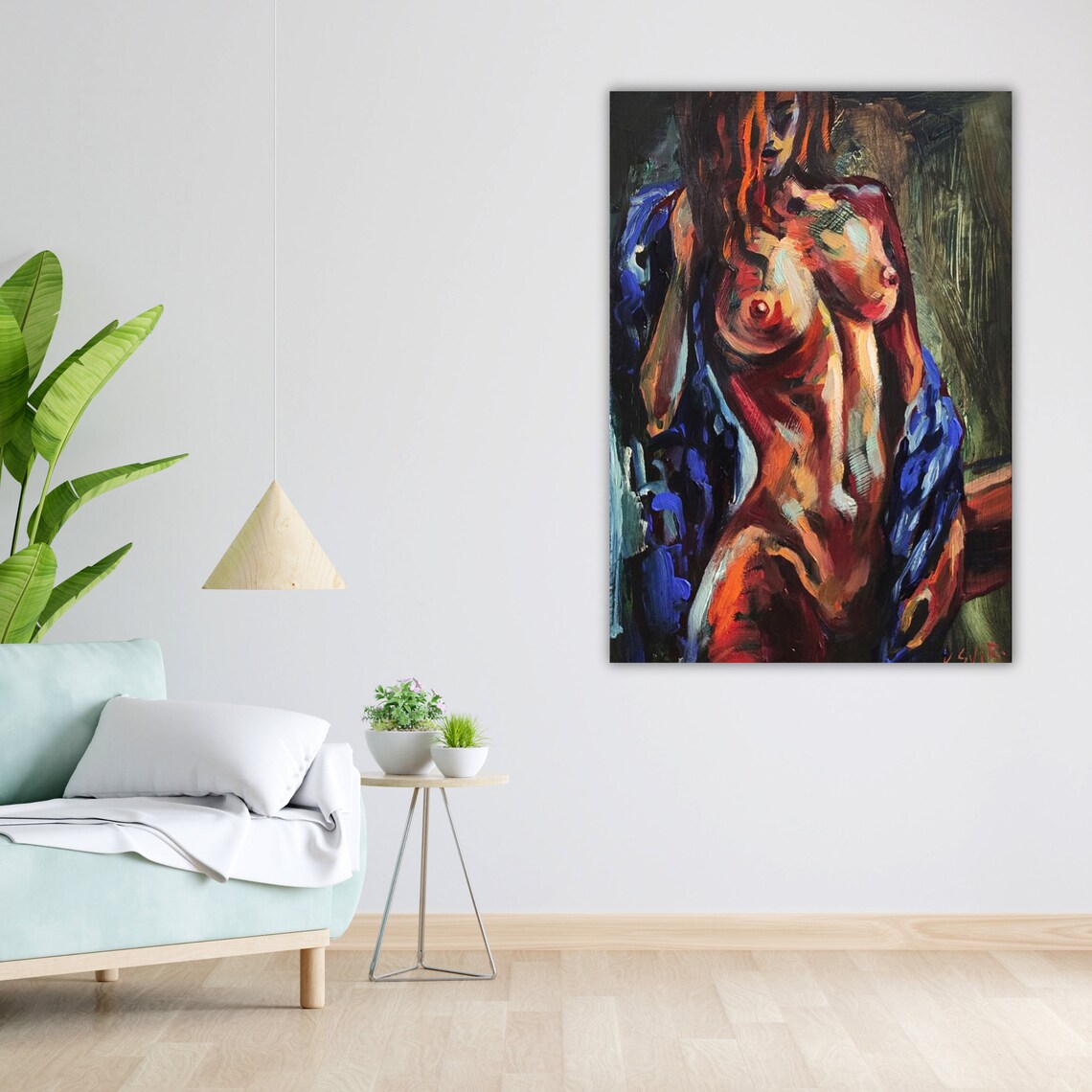 Nude Woman Expressionist Oil Painting Blue Robe Classic Figure Art Poster - Image 3