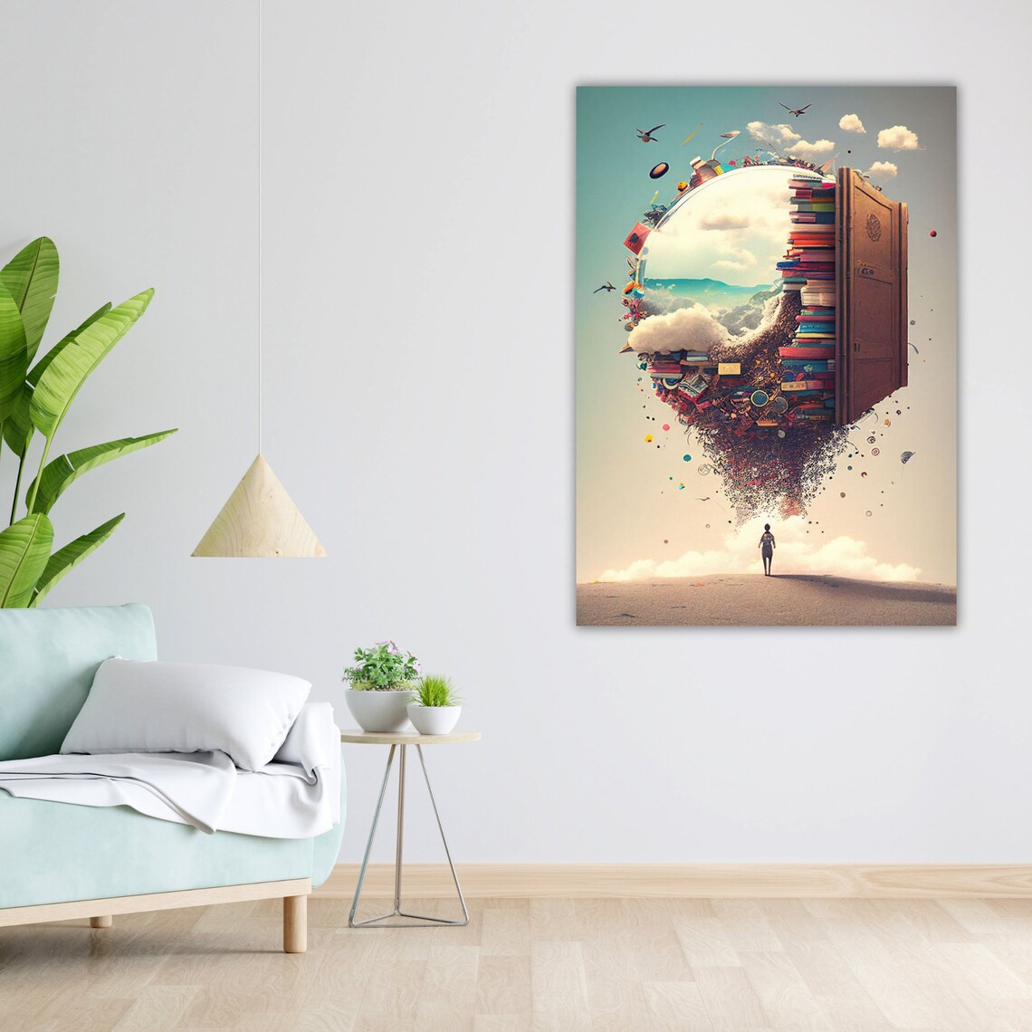 Surreal Library Hot Air Balloon Books Floating Door Nursery Art Poster - Image 4