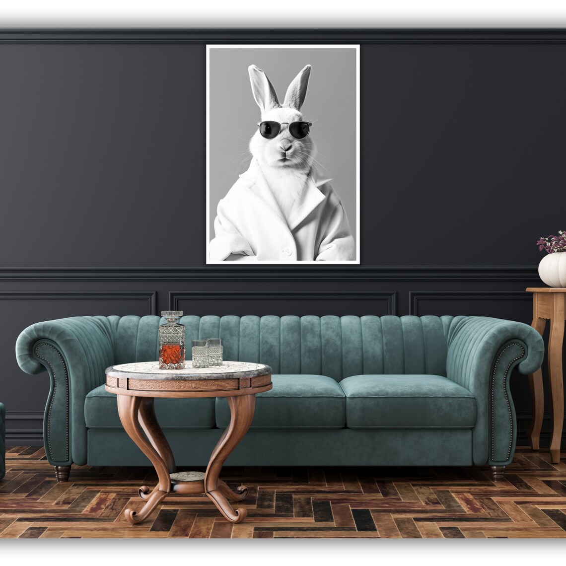 White Rabbit Wearing Sunglasses Black And White Cool Bunny Photo Poster - Image 3