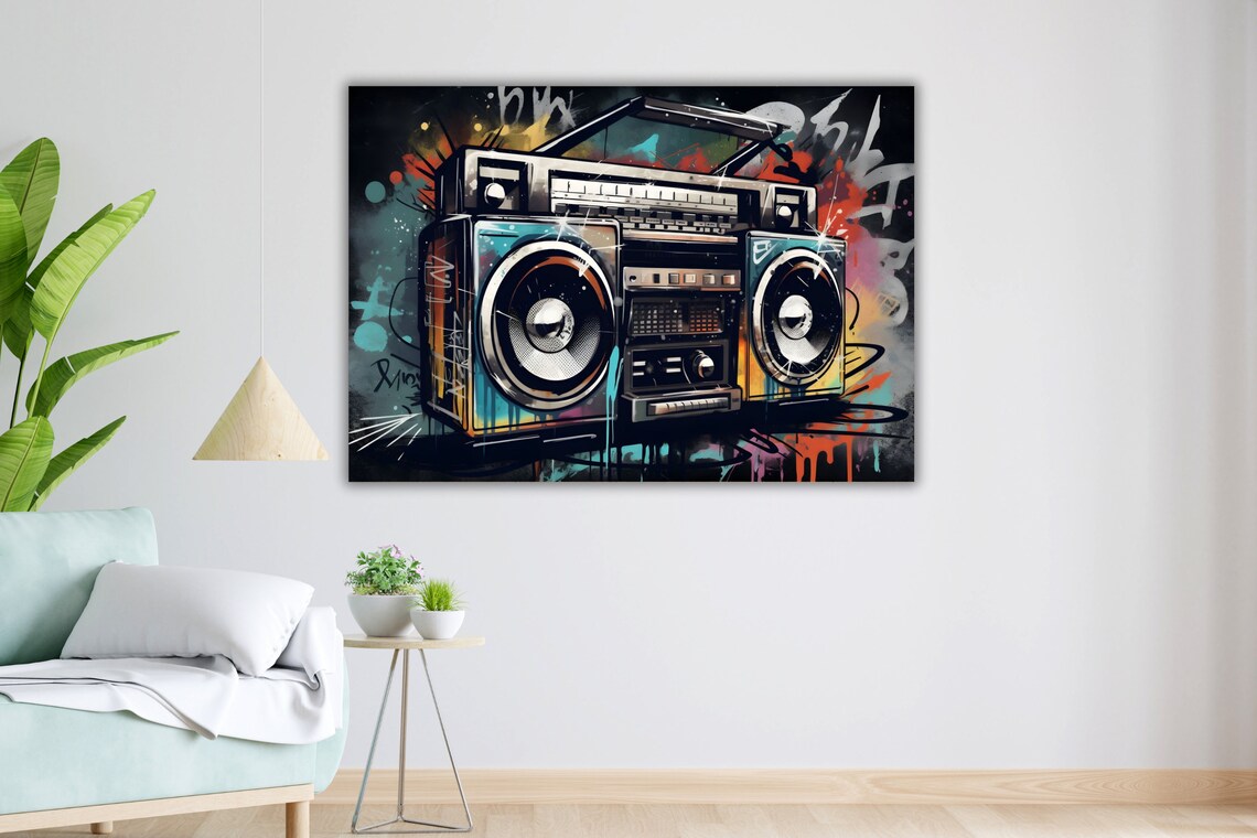 Retro Boombox Graffiti Street Art Colorful Urban Music Wall Poster