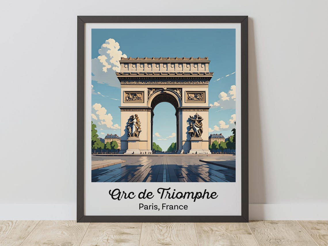 Arc de Triomphe Paris France Iconic Landmark Vintage Travel Poster