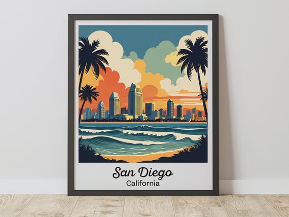 San Diego Print Wall Art Vintage Cityscape Travel Poster