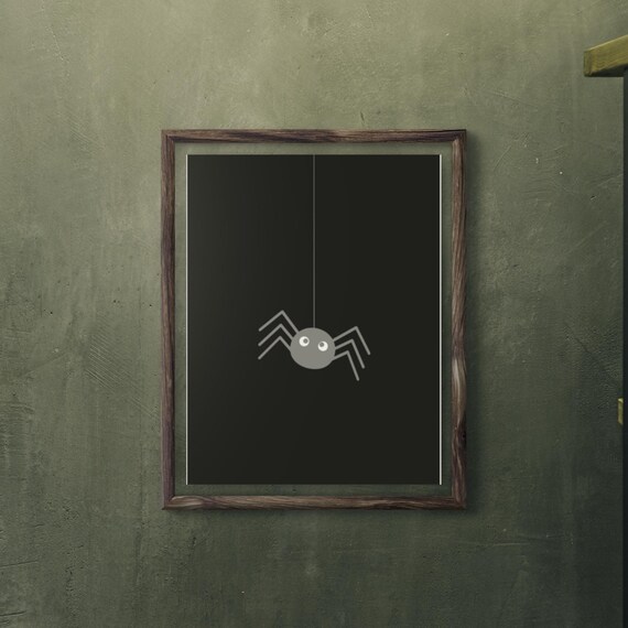 Cute Cartoon Spider Hanging On Black Background Spooky Halloween Poster