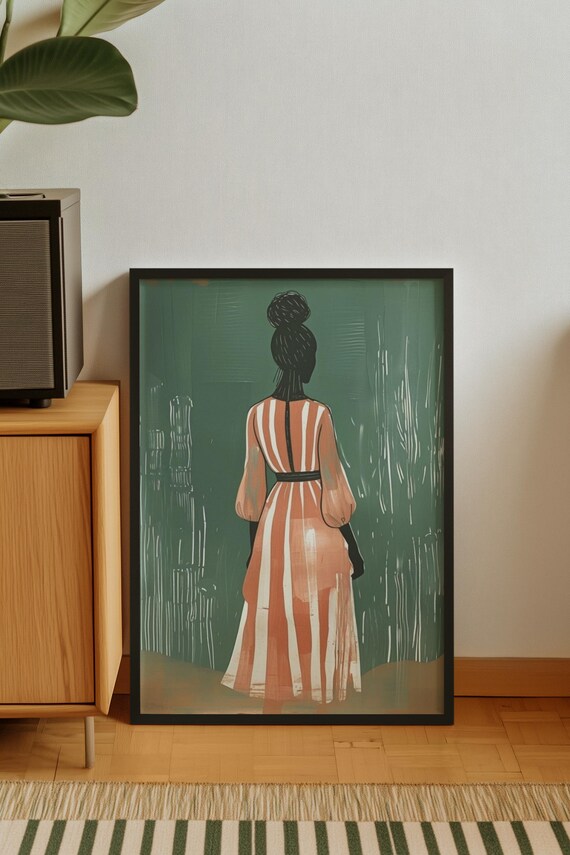 Emerald Green Feminist Abstract Woman Print Contemporary Artwork Minimalist Living Room Wall Art Stripe