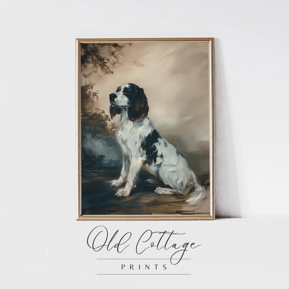 Realistic Black and White Spaniel Dog Portrait Vintage Pet Poster