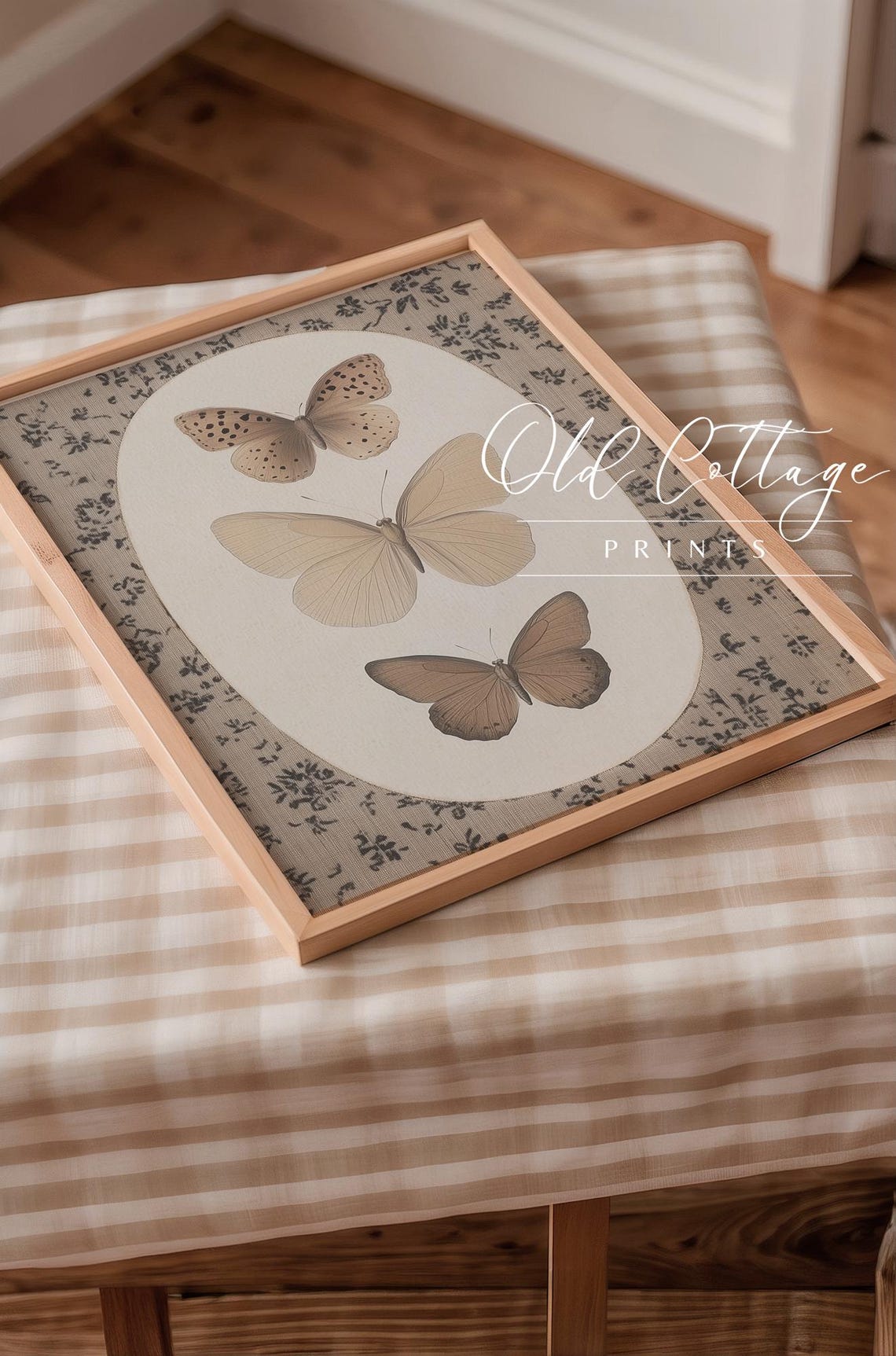 Vintage Butterfly Trio Study In Neutral Botanical Tones Poster - Image 3
