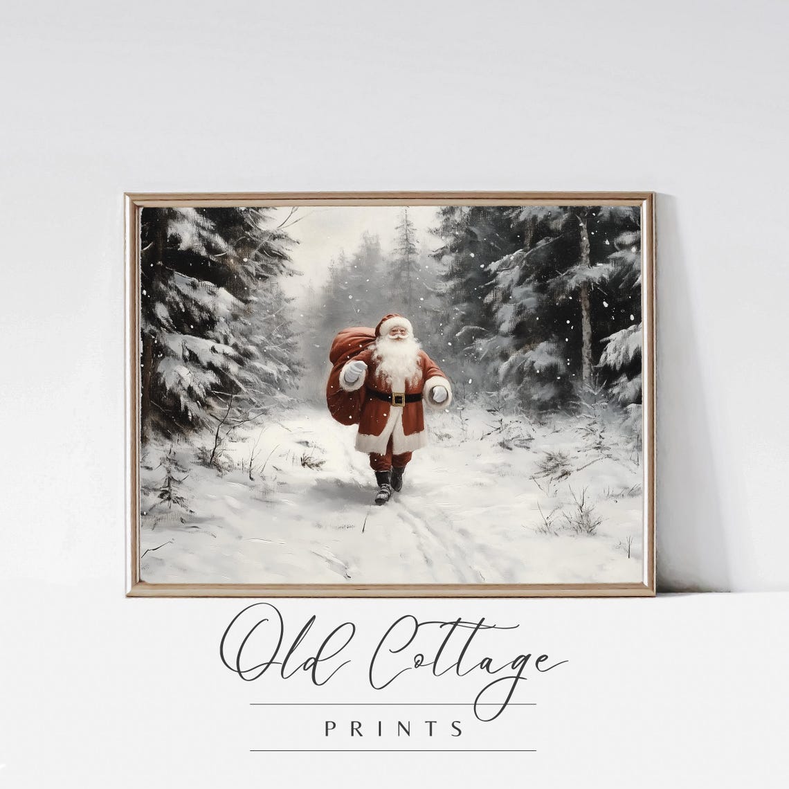 Santa Claus Walking Along A Long Snowy Winter Forest Trail Poster