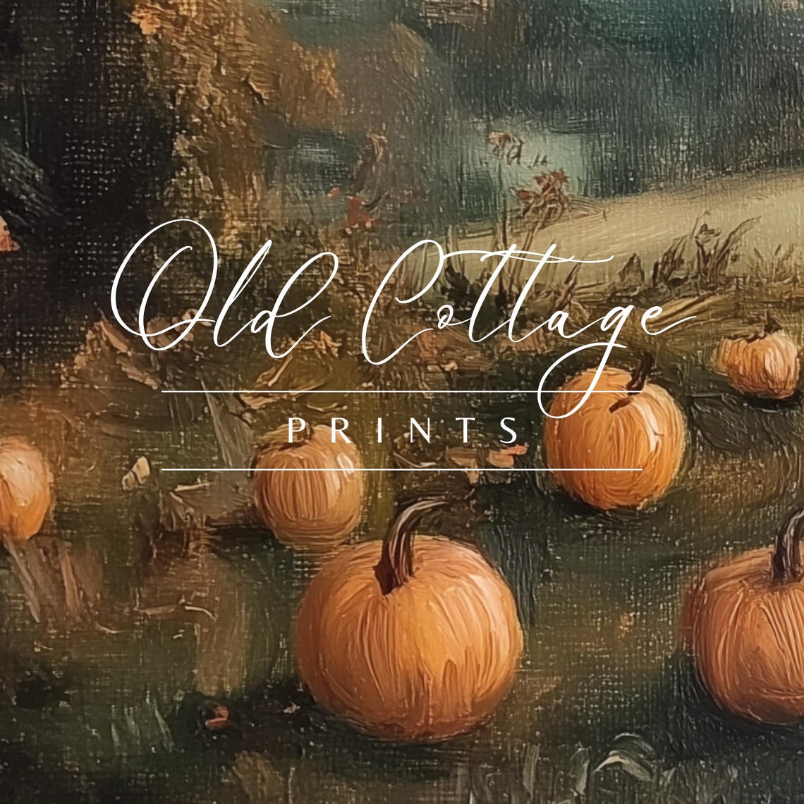 Pumpkins in Meadow Overlooking Valley Autumn Vintage Art Poster - Image 2