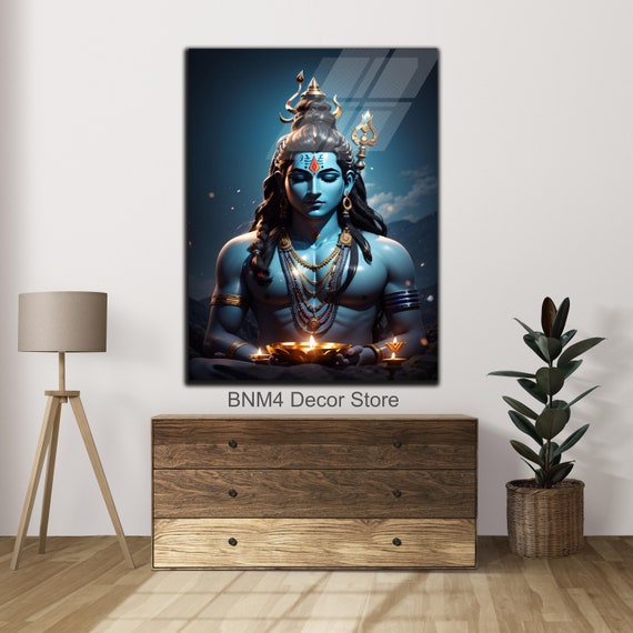 Tempered Glass Wall Art Hindu God Shiva Wall Decor Abstract Wall Art Hindu Home Glass Housewarming Gifts Home Decor God Shiva
