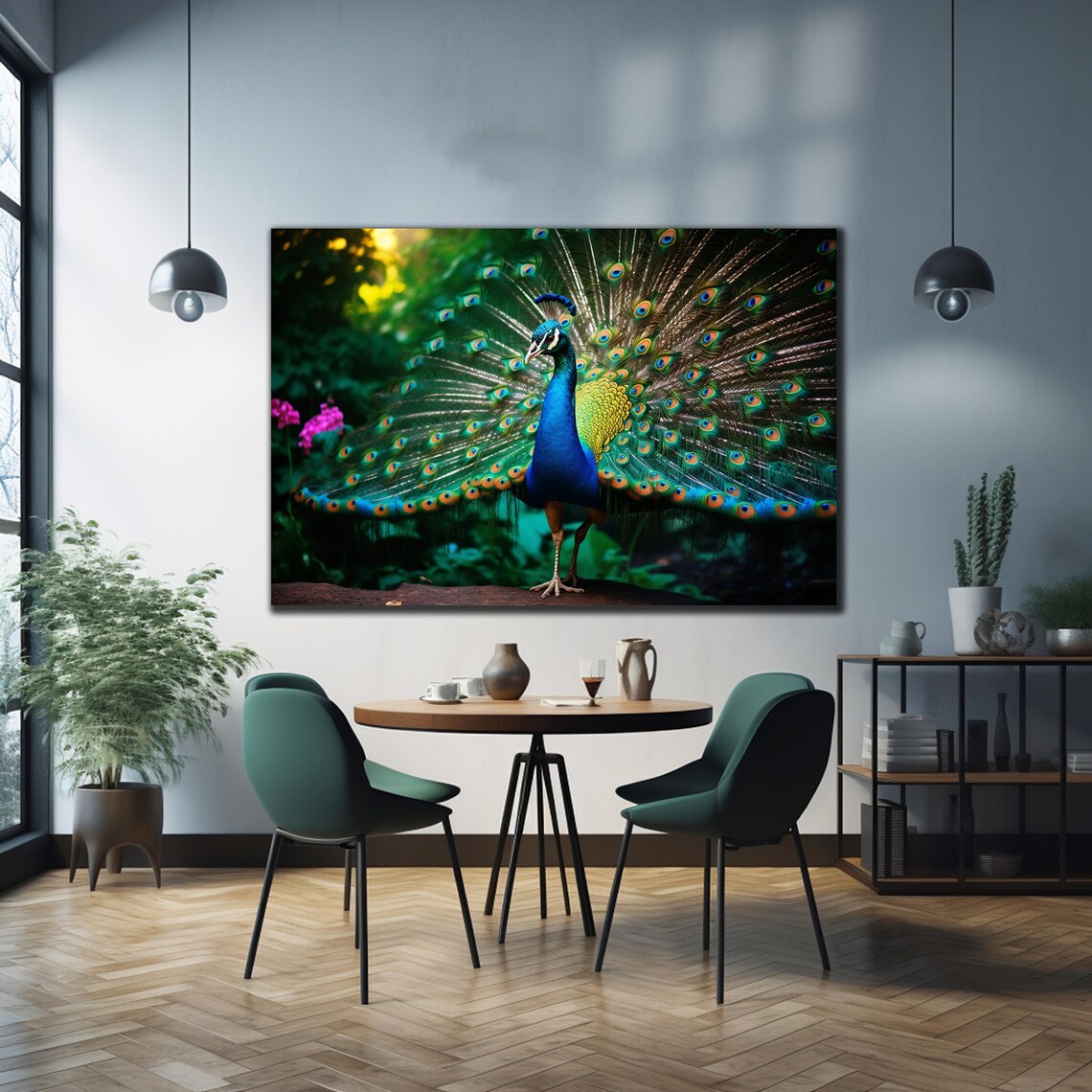 Peacock Abstract Art Print, Animal Wall Decor