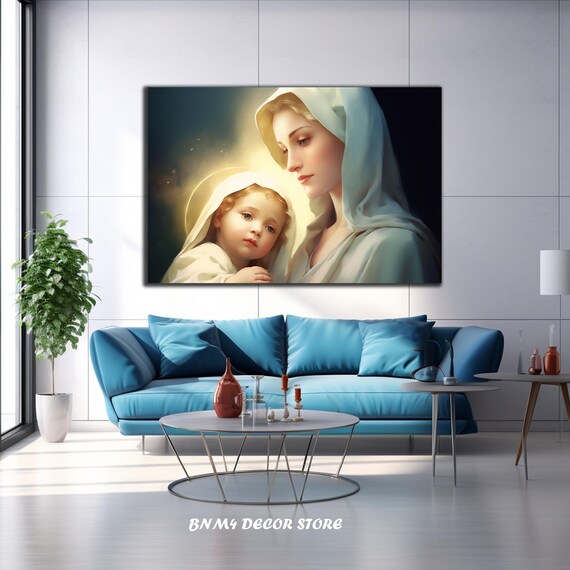 Virgin Mary And Child Jesus Tender Embrace Catholic Wall Art