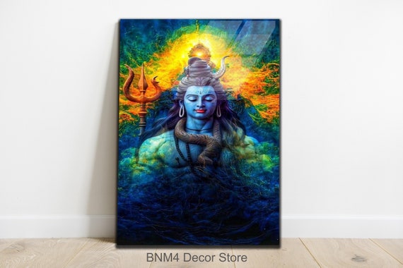 Tempered Glass Wall Art Hindu God Shiva Wall Decor Abstract Wall Art Hindu Home Glass Housewarming Gifts Home Decor God Shiva