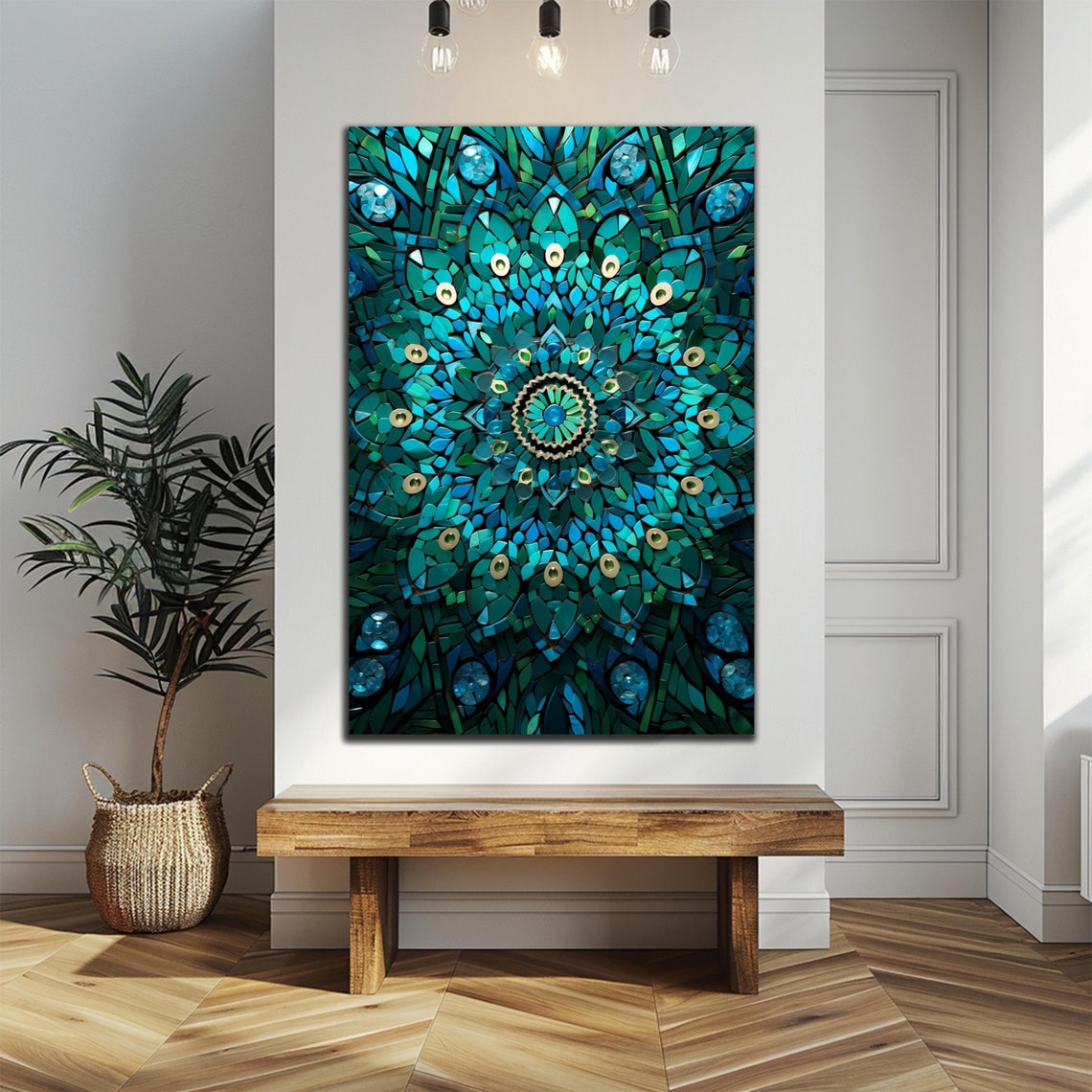 Turquoise Mandala Mosaic Pattern Geometric Meditative Wall Art