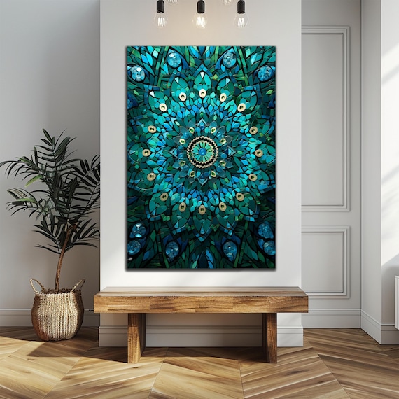 Turquoise Mandala Mosaic Pattern Geometric Meditative Wall Art