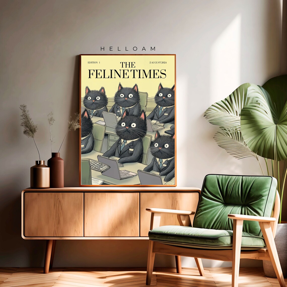 The Feline Times Black Cats Office Newspaper Funny Cat Lover Wall Art - Image 4