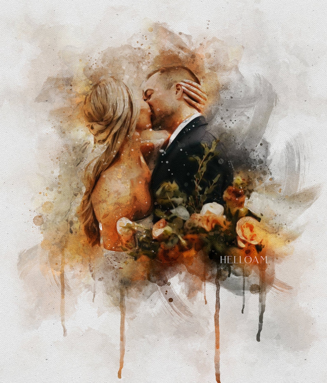 Custom Wedding Couple Portrait, Watercolor Art Print - Image 3