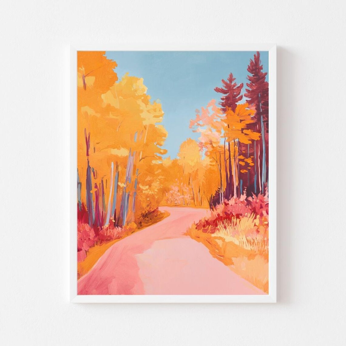 Fall Forest Road, Colorful Autumn Trees Art Print