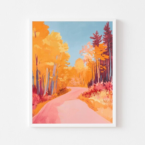 Fall Forest Road, Colorful Autumn Trees Art Print