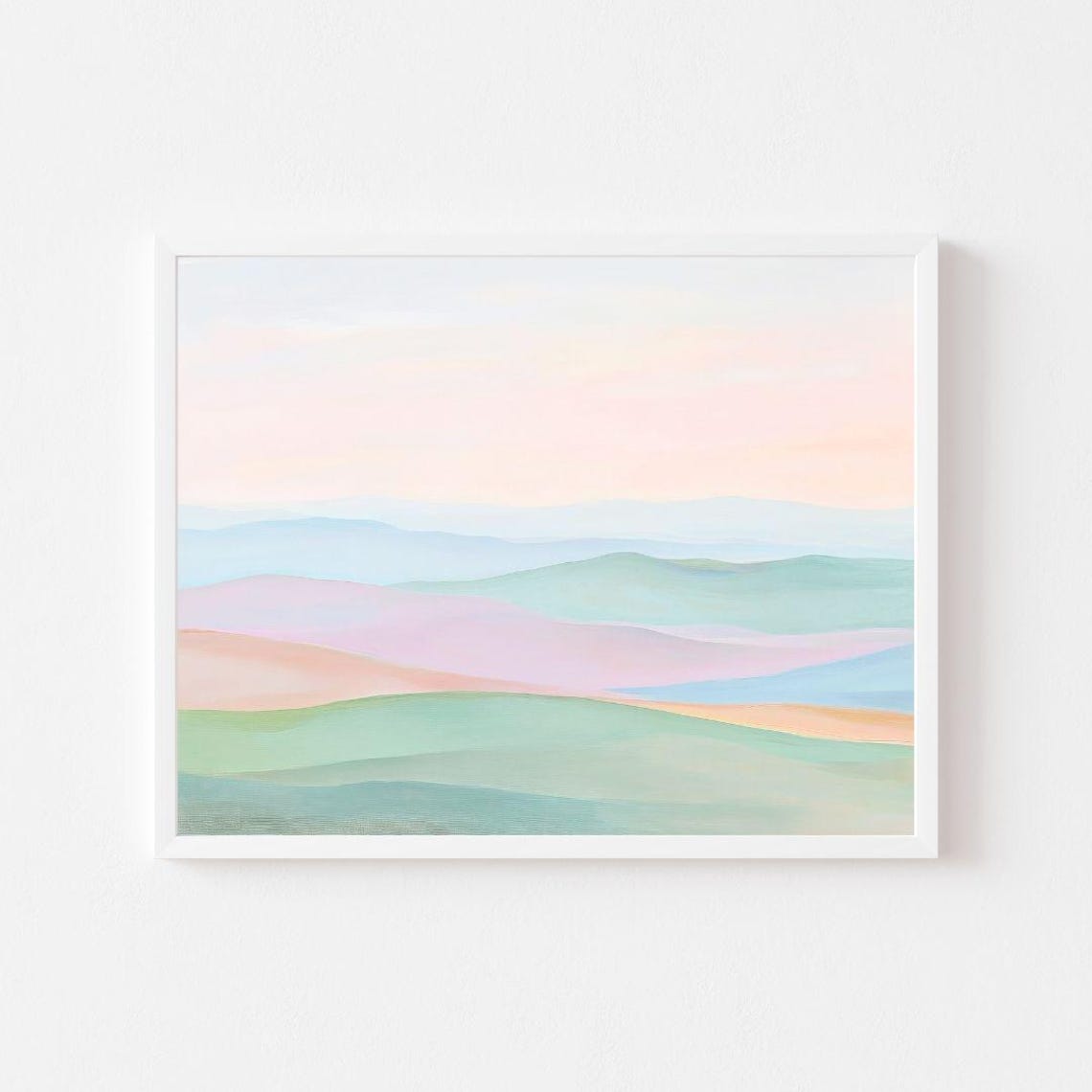 Pastel Green And Blue Rolling Hills Minimalist Landscape Art Poster