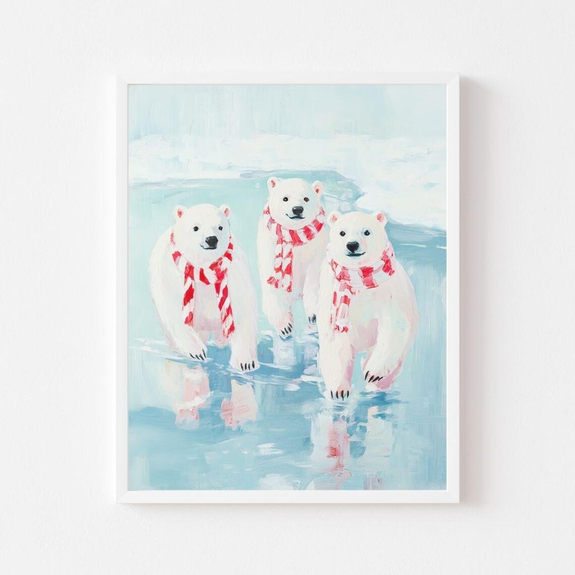 Polar Bears In Scarves Winter Painting Art Print