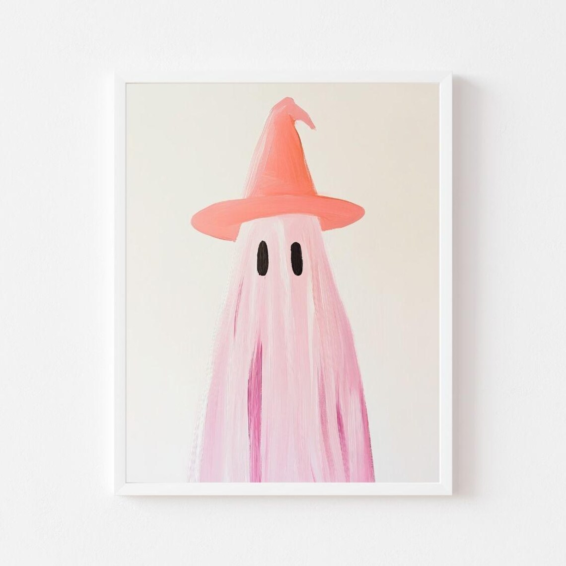 Pink Ghost With Witch Hat, Girly Halloween Art Print