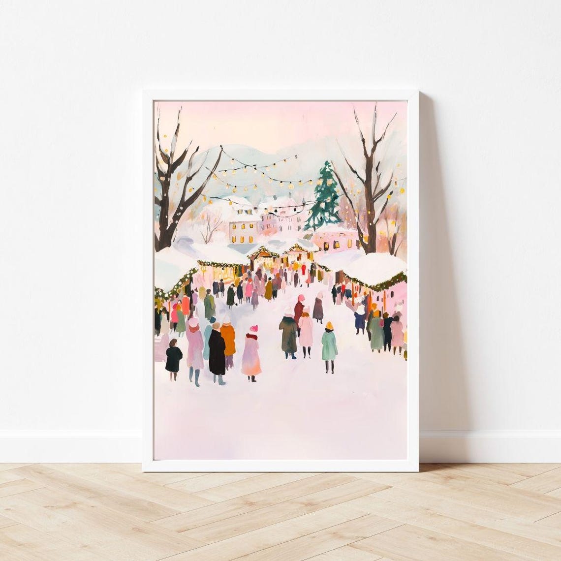 Cozy European Christmas Market Winter Crowd Holiday Timeless Poster - Image 3