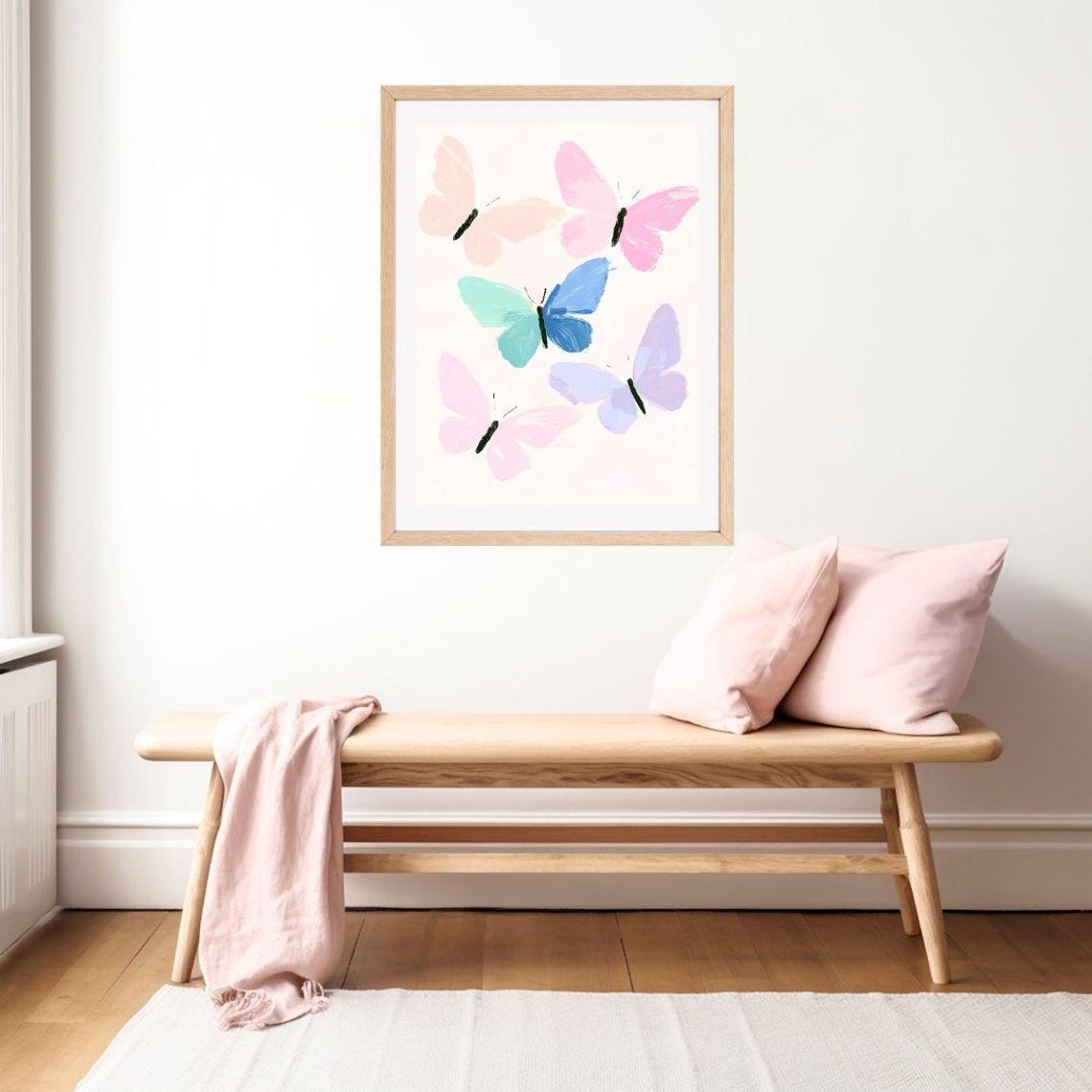 Pastel Pink And Blue Butterfly Painting Girly Insect Art Wall Print Colorful Watercolor Animal Girls Room - Image 2