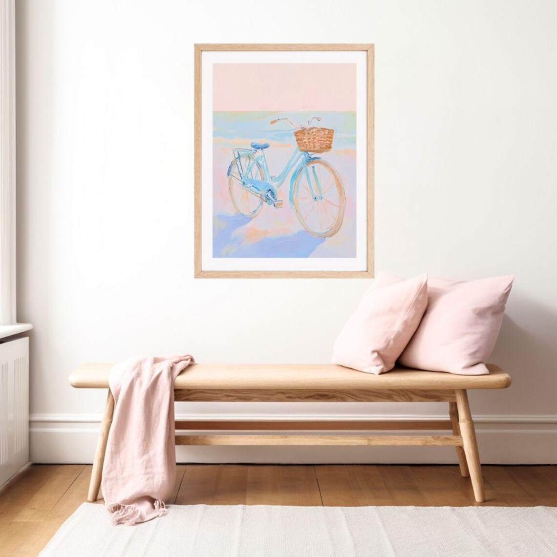 Blue Beach Cruiser Coastal Bicycle Art Print - Image 2