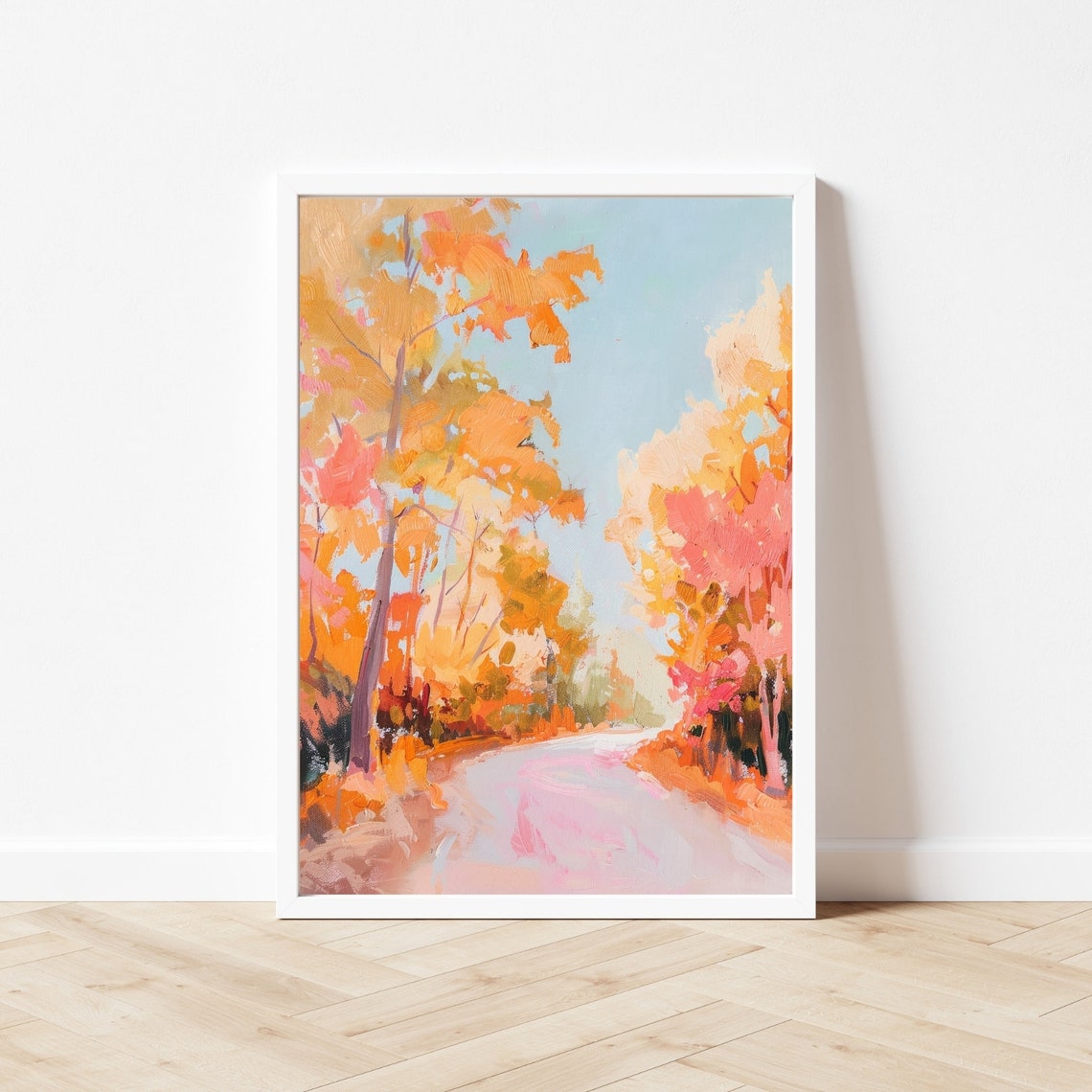 Winding Autumn Road Through Orange And Pink Fall Trees Art Poster - Image 3