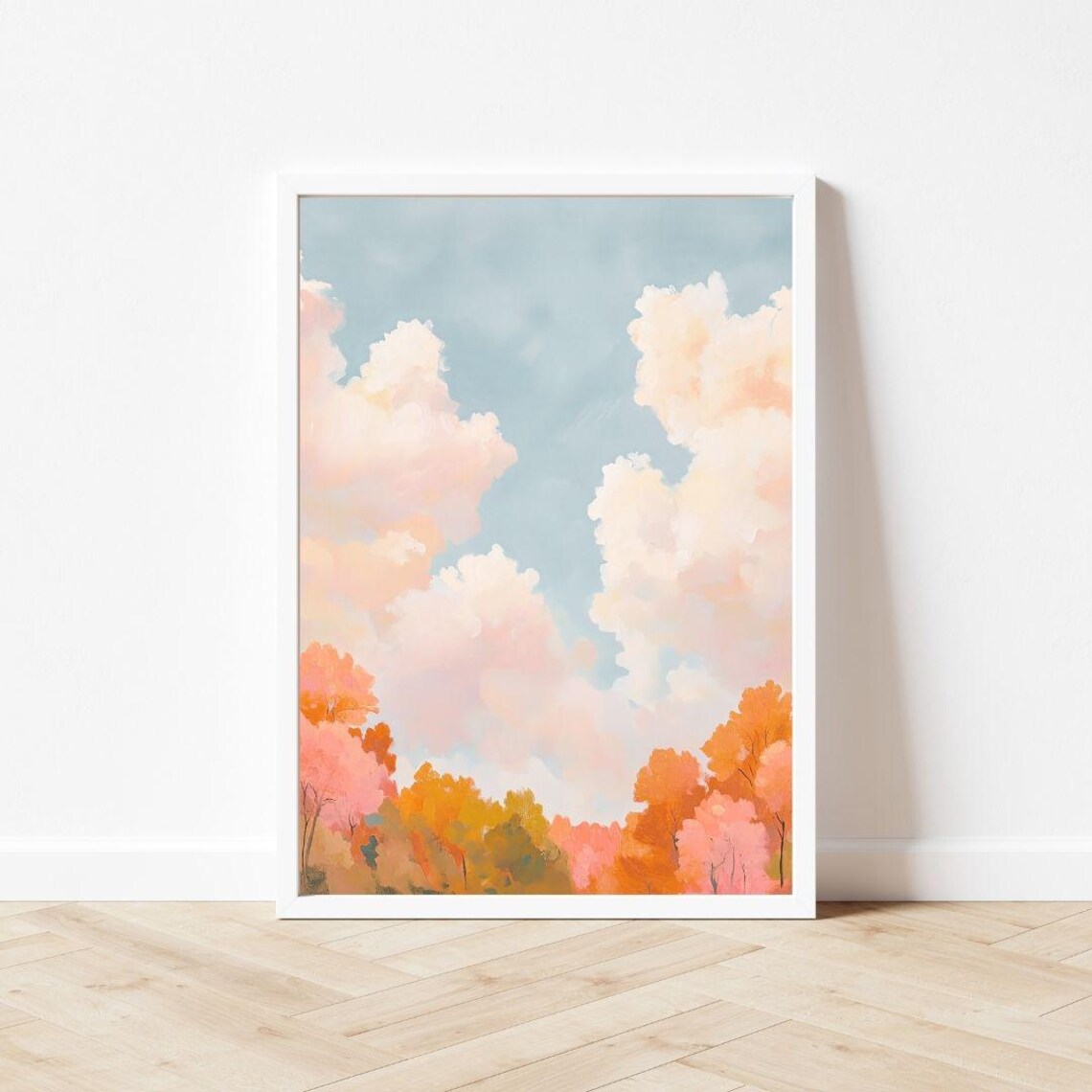 Autumn Trees Blue Sky Painting, Fall Forest Art Print - Image 3
