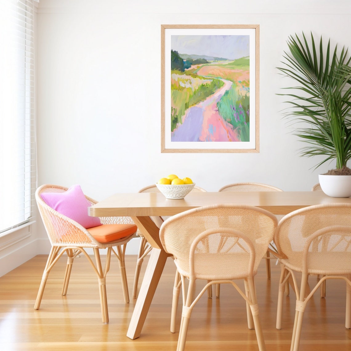 Colorful Abstract Landscape Painting Pastel Field Wall Art Print Pink Country River Impressionist Scenery - Image 3