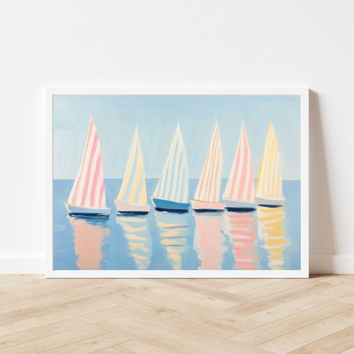 Pastel Striped Sailboats Coastal Summer Art Print - Image 3