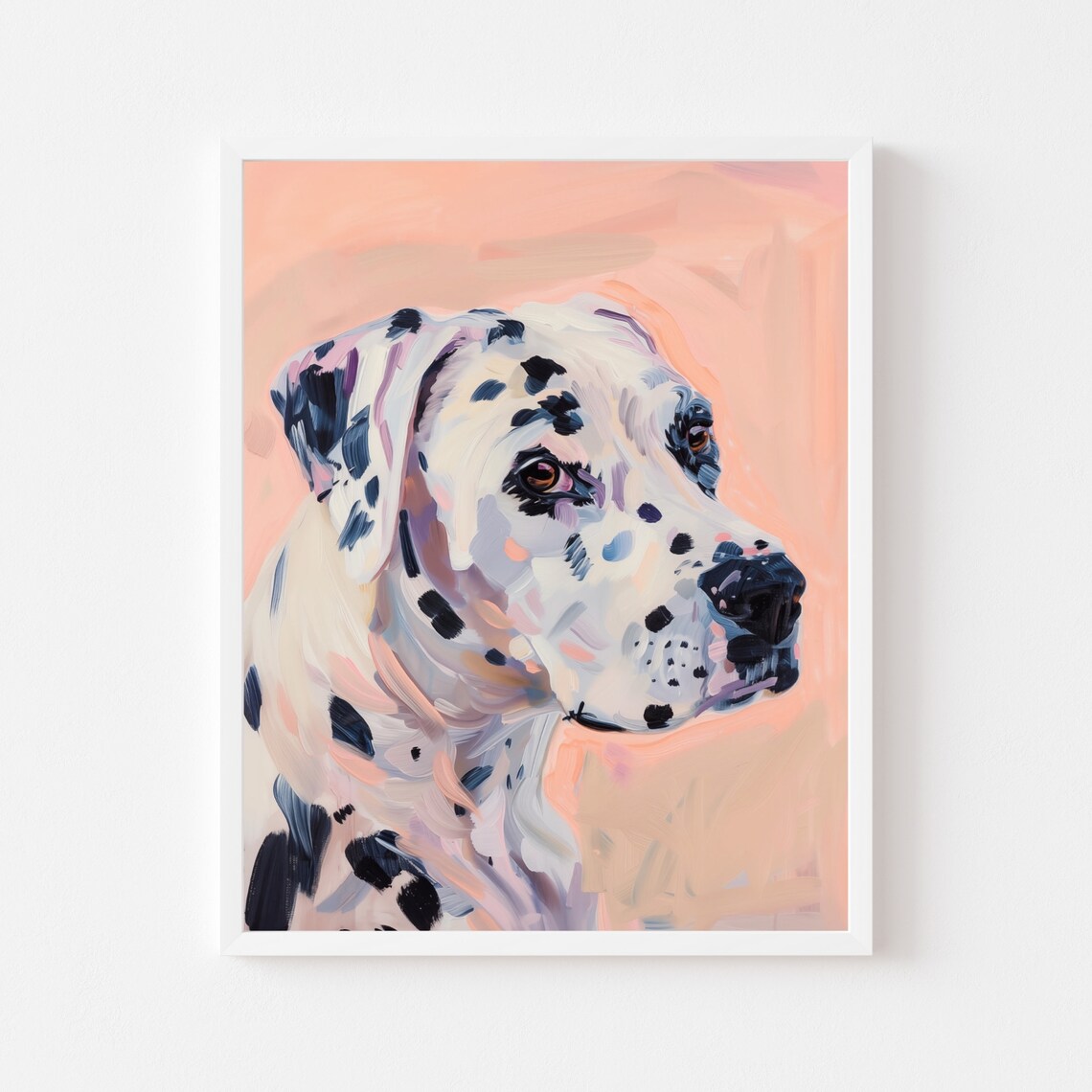 Dalmatian Dog Portrait Painting On A Warm Peach Background Poster