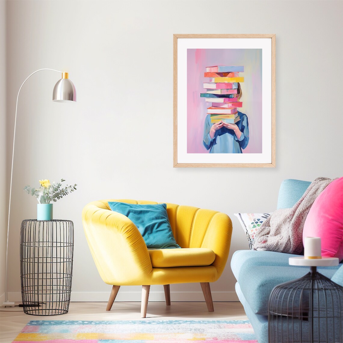 Girl Holding Books Watercolor Portrait, Kids Room Art Print - Image 3