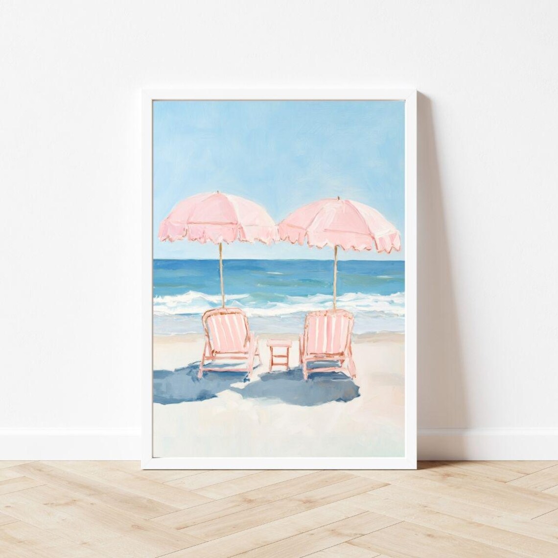 Pink Beach Umbrellas And Chairs, Preppy Coastal Poster - Image 3