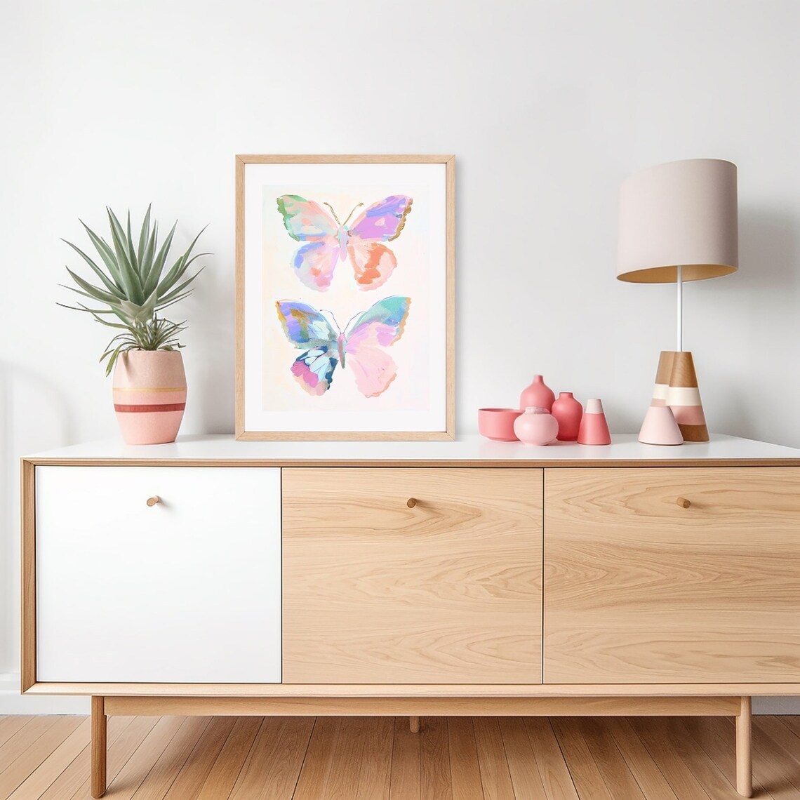 Two Pastel Butterflies Watercolor Tween Room Art Print - Image 2