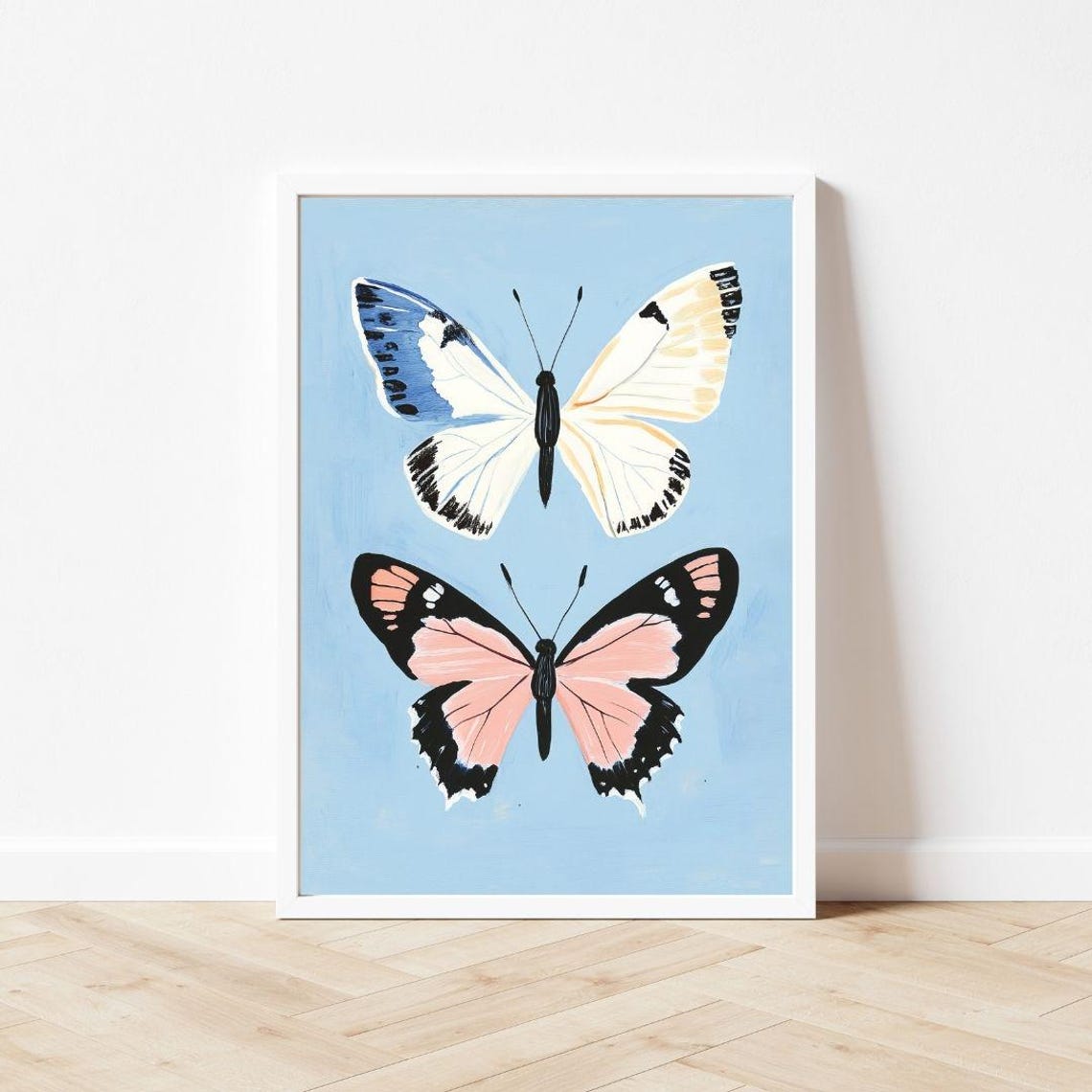 Blue And Pink Butterfly Wall Art Print Two Pastel Butterflies Painting Animal Watercolor Girls Room Insect - Image 3