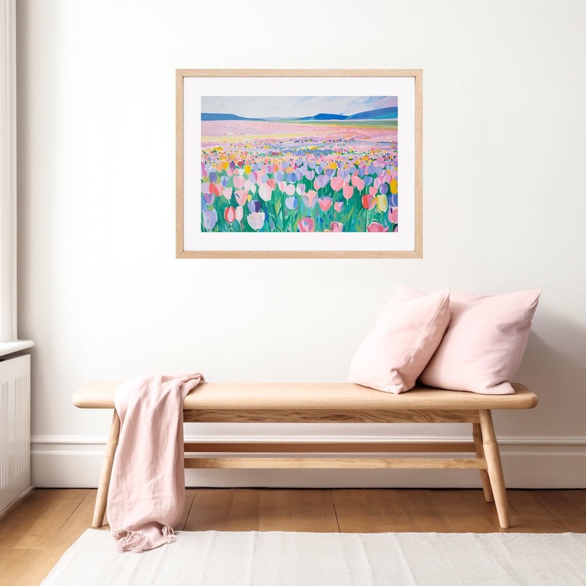 Pastel Tulip Field Painting, Spring Landscape Art Print - Image 3