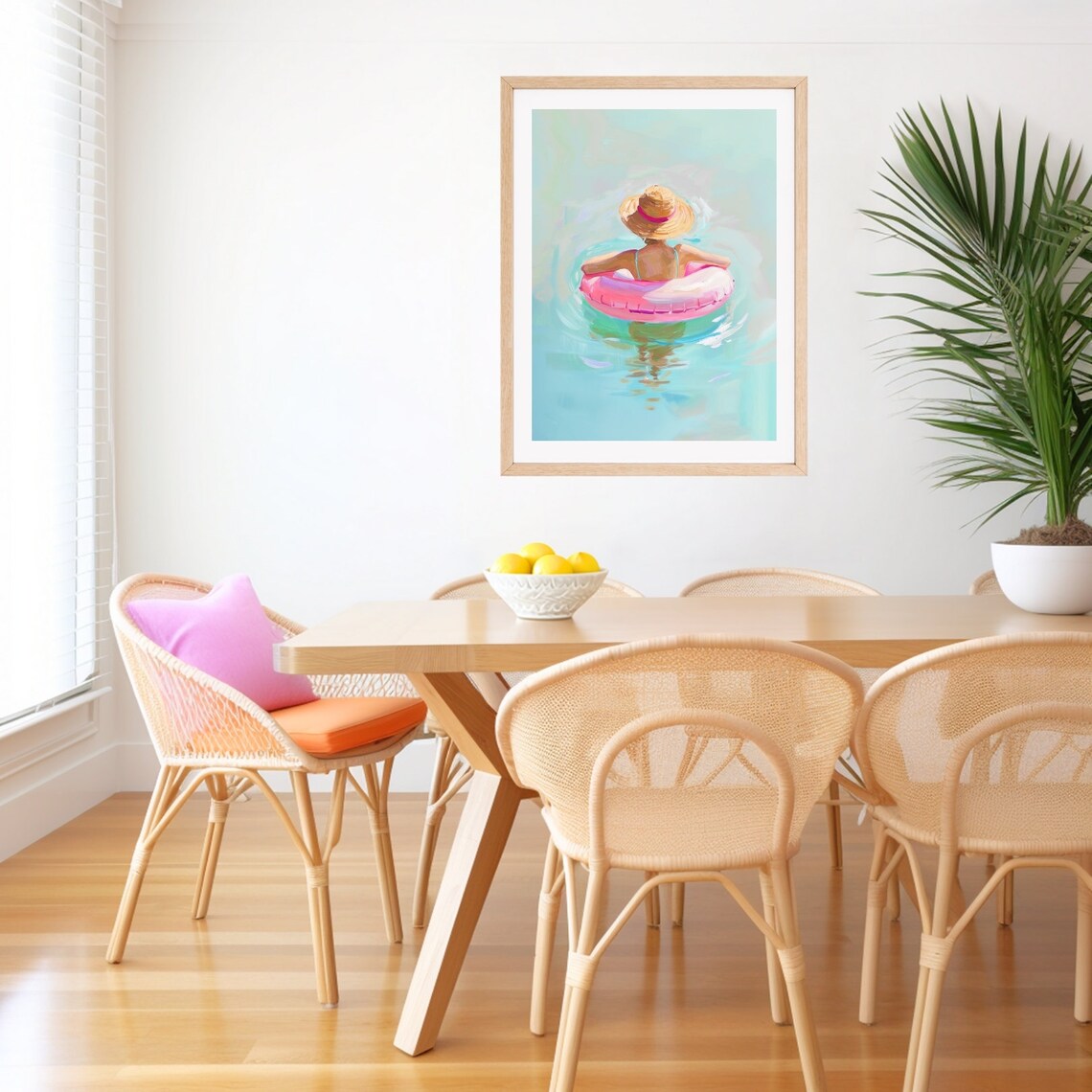 Woman in Pink Inner Tube, Pastel Summer Pool Print - Image 2