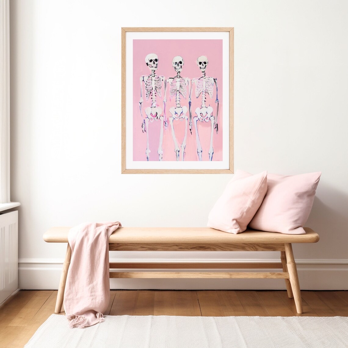 Three Skeletons Pink Halloween Wall Art Print - Image 3