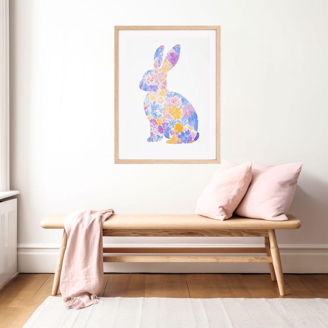 Floral Rabbit Silhouette Filled with Watercolor Blooms Easter Poster - Image 2