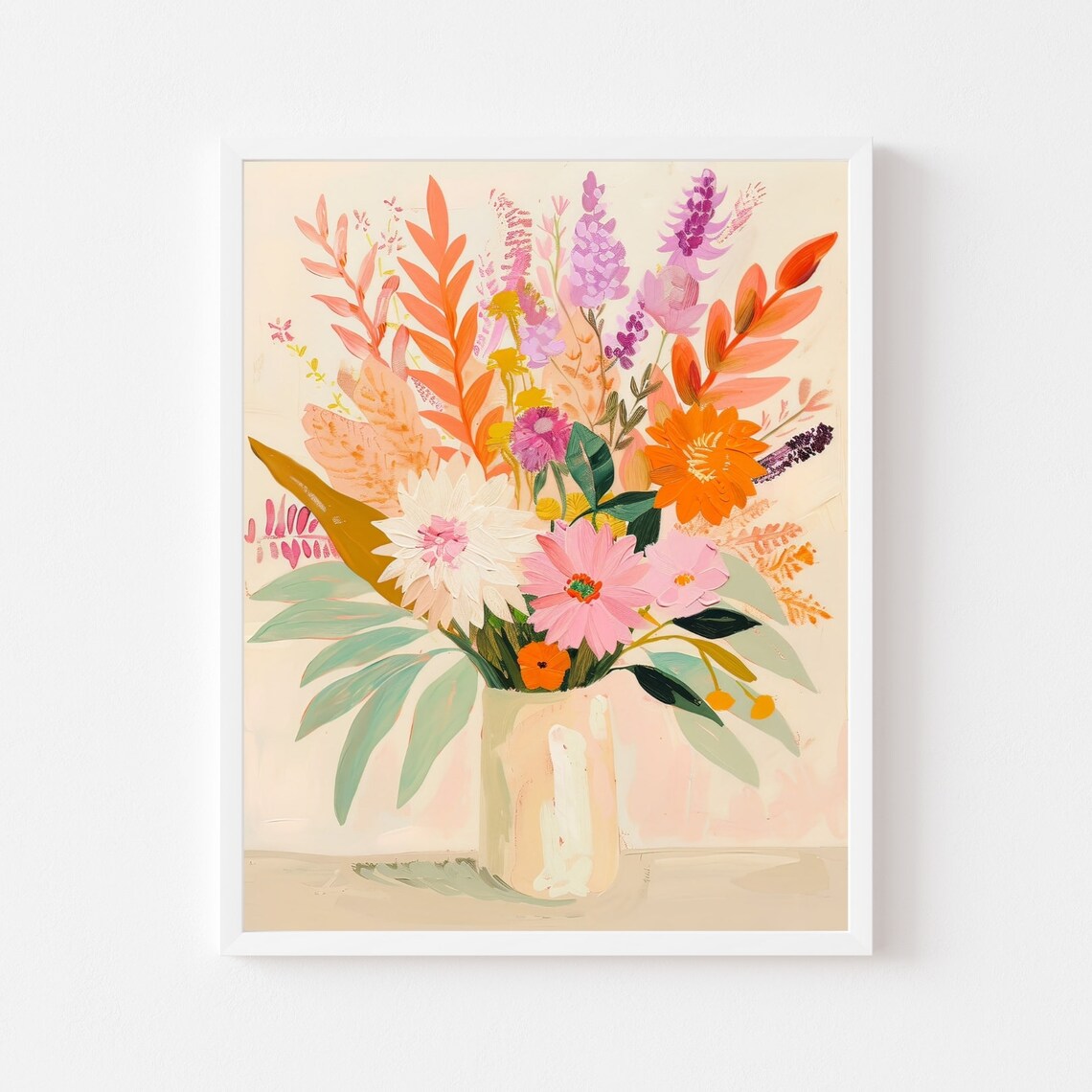 Colorful Fall Flower Bouquet In A Cream Vase Painting Poster